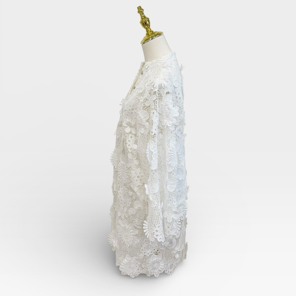 J.Marie Seraphina Shift Dress White Floral 3D Lace 3/4 Sleeve Kaftan NWT - Picture 4 of 14